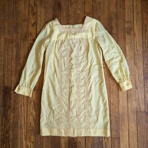 Vintage 60's Babydoll Long Sleeve Mini Dress with Crotchet Applique